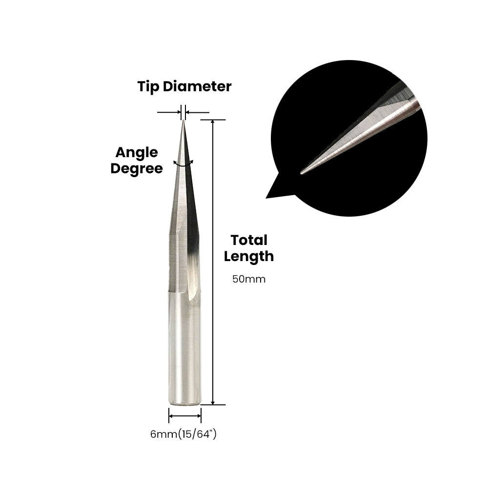 Mèche à graver à deux cannelures - Tige de 6 mm (15/64 po)