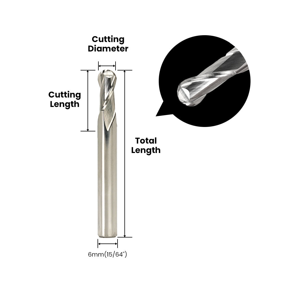 Two Flute Ball Nose Bit - 6mm (15/64
