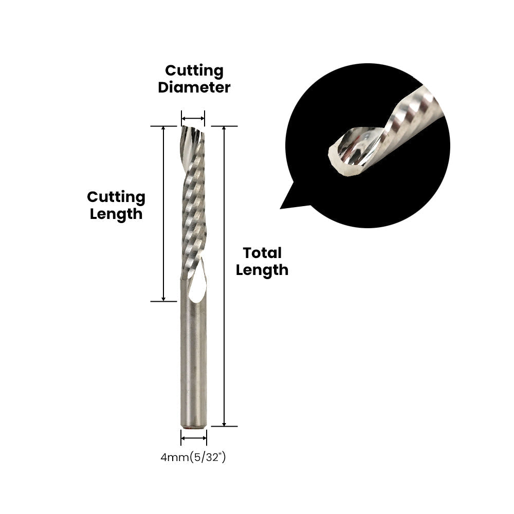 Mèche à spirale à une seule cannelure - Tige de 4 mm (5/32 po)