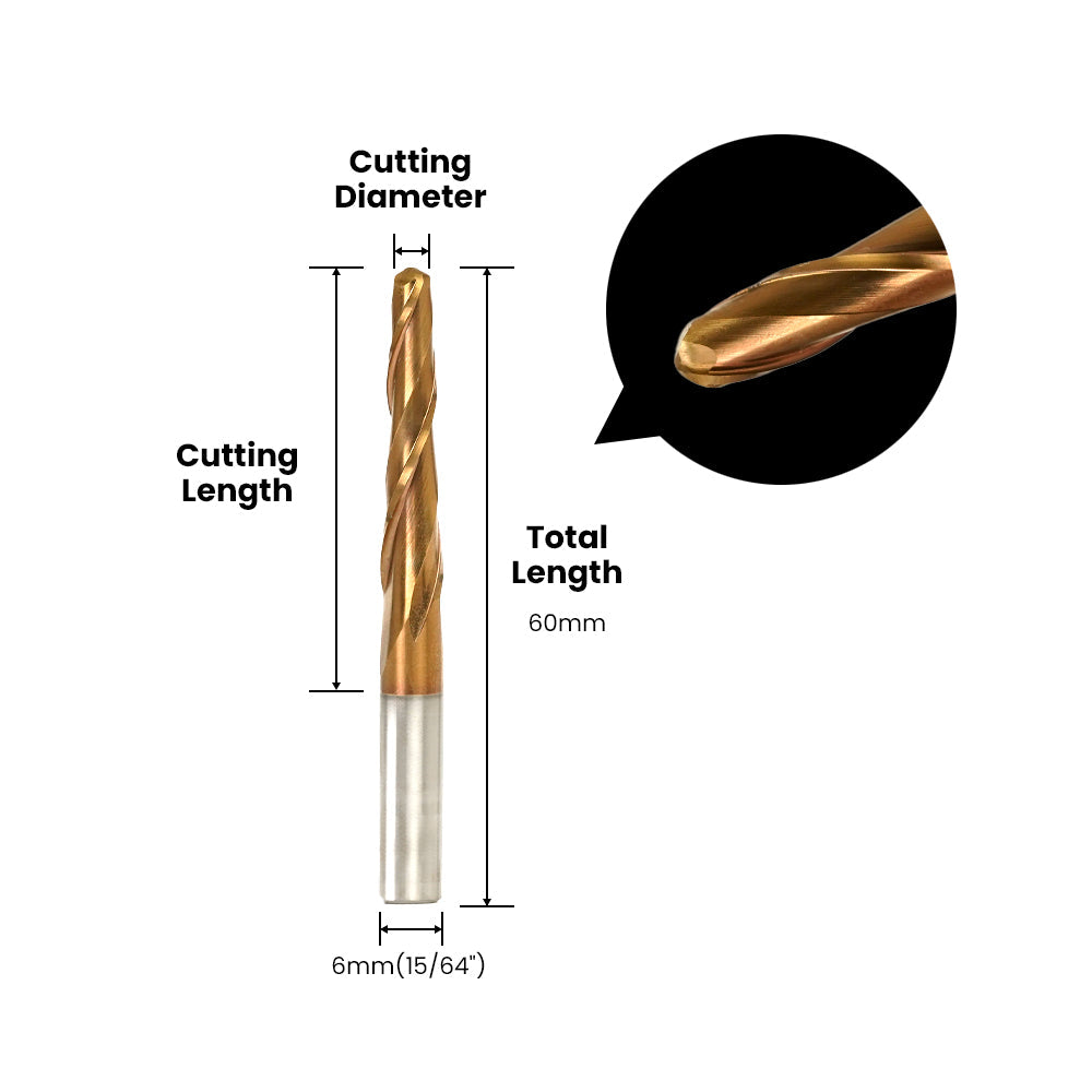 Punta per incisione a doppia scanalatura con punta sferica - Attacco da 6 mm (15/64″)