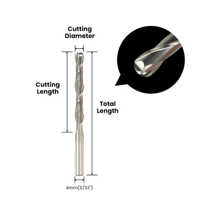 Mèche à deux cannelures et bout sphérique - Tige de 4 mm (5/32")