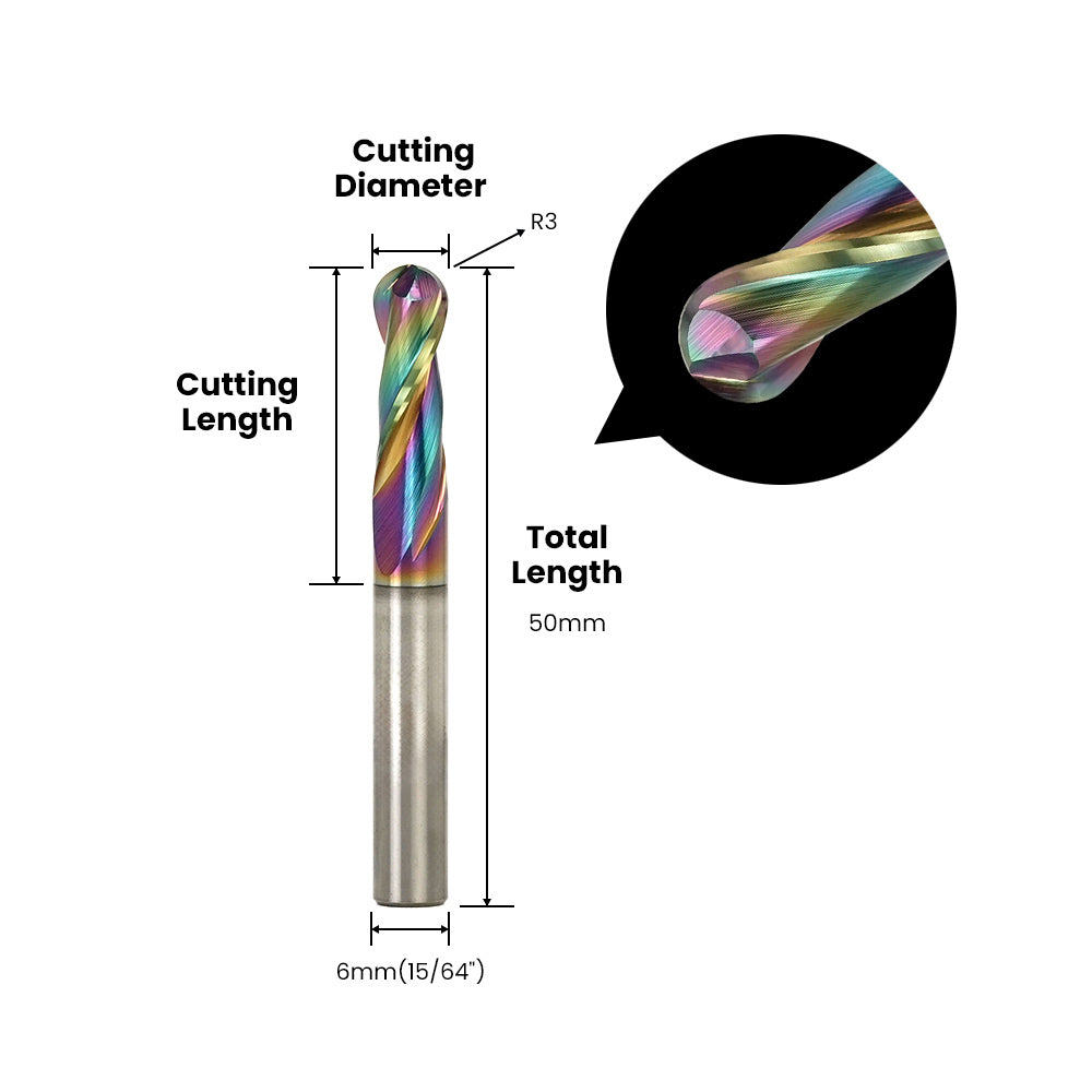 Two Flute Ball Nose Bit for Metal - 6mm (15/64″) Shank
